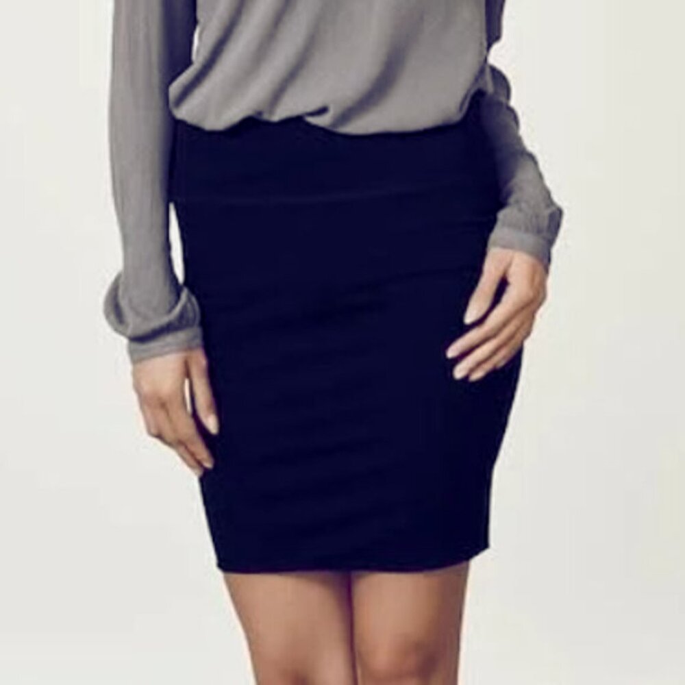 Kaffe XL Navy-black Double Layer Cotton Jersey Penny Pencil Skirt Scandi Minimal